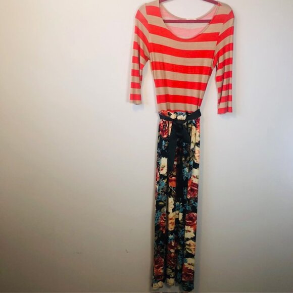 12PM by Mon Ami Maxi Dress – Size M – Striped & Floral Print – Long Sleeve - Picture 2 of 9